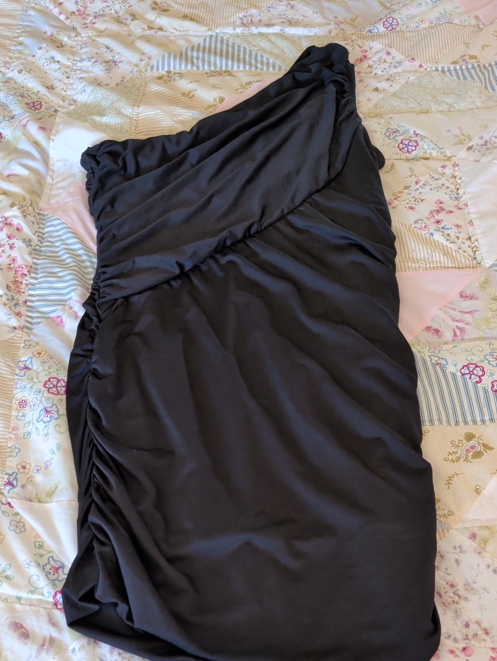 Guess Black One-Shoulder Ruched Dress